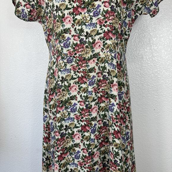 Vintage 90s Y2K All That Jazz Dress Midi Size 9/10 Floral Cottagecore Peasant - Picture 5 of 13
